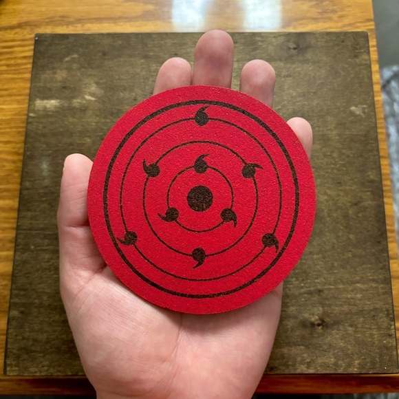 Naruto Rinne Sharingan Laser Engraved Painted Cork Coaster - Picture 3 of 5